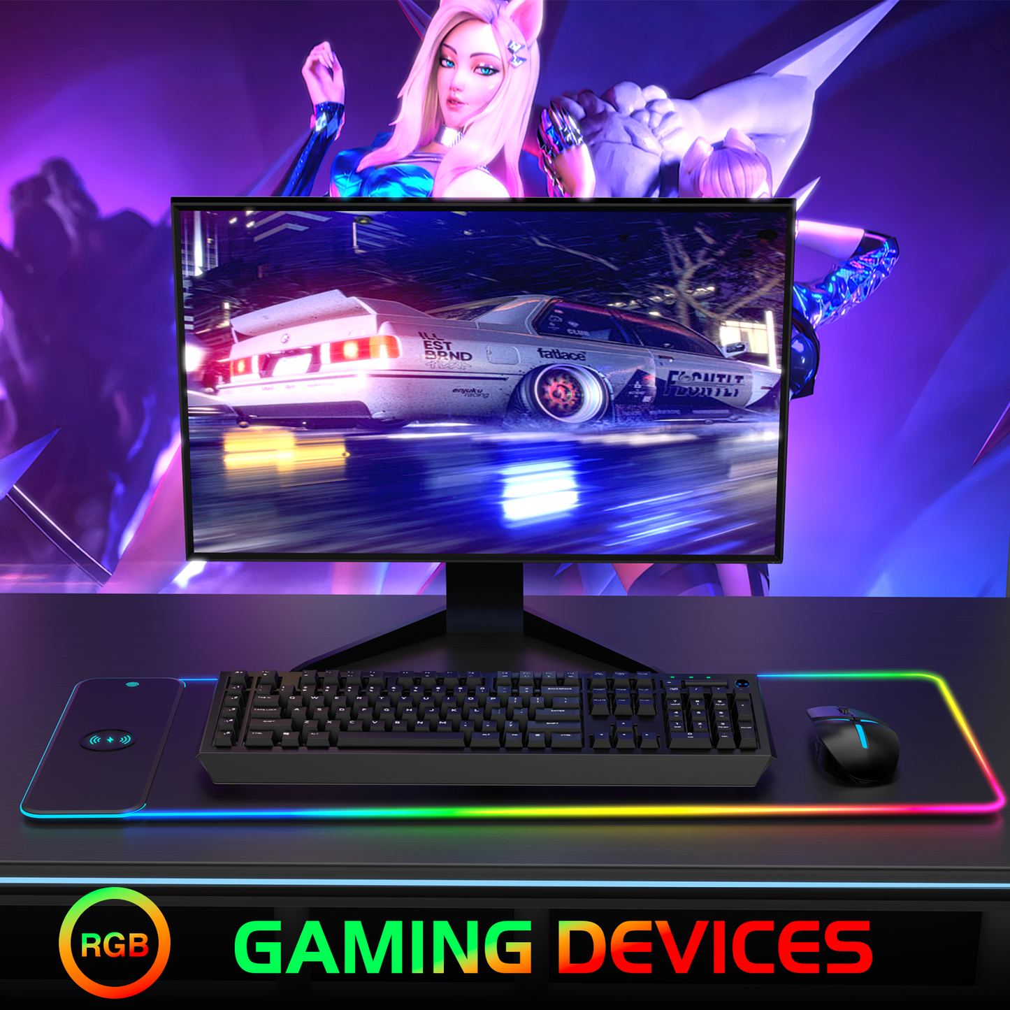 Wireless Charging RGB Gaming Mouse Pad | Luminous Desk Mat with LED Lights, Phone Charger & Large Mousepad for Laptop & Keyboard