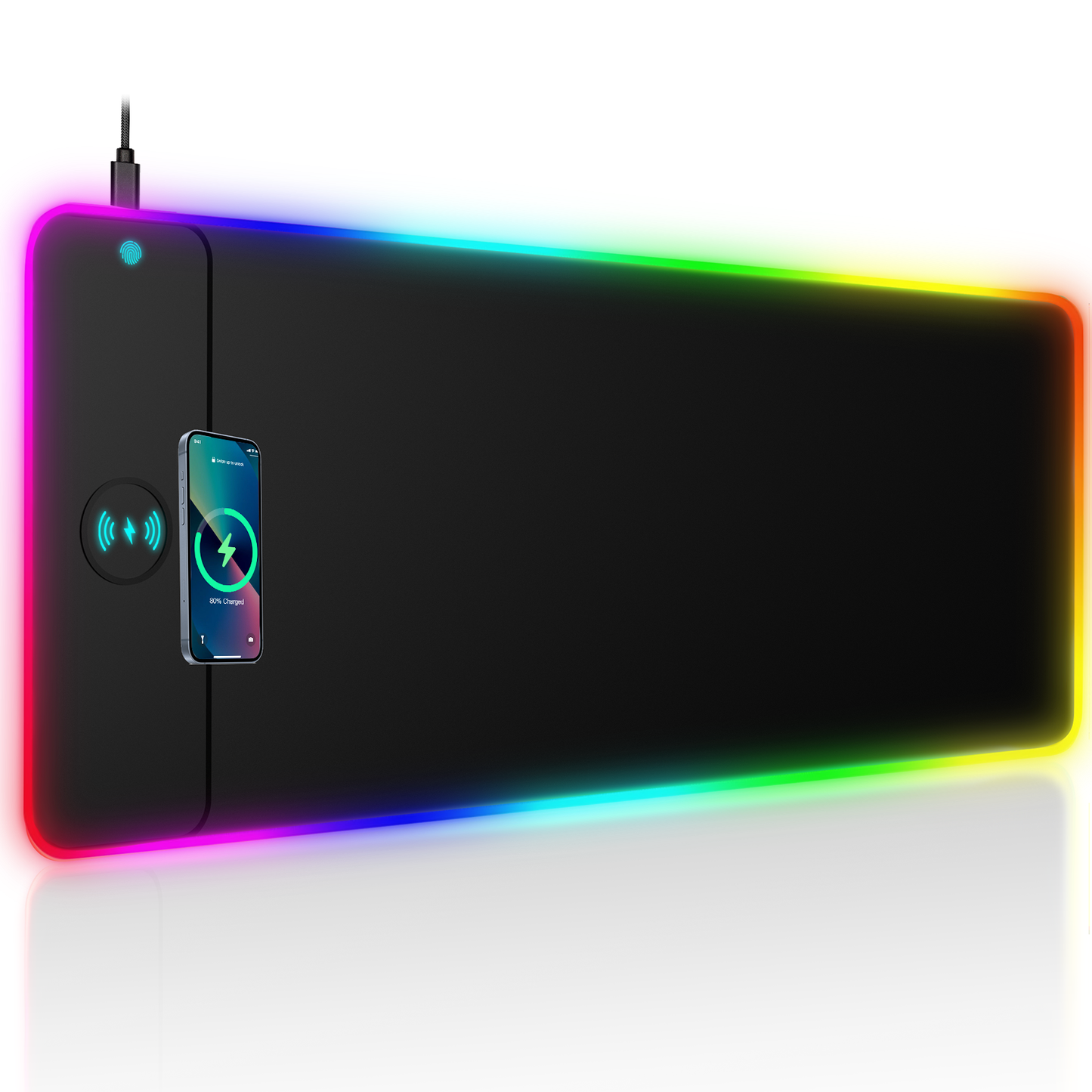 Wireless Charging RGB Gaming Mouse Pad | Luminous Desk Mat with LED Lights, Phone Charger & Large Mousepad for Laptop & Keyboard