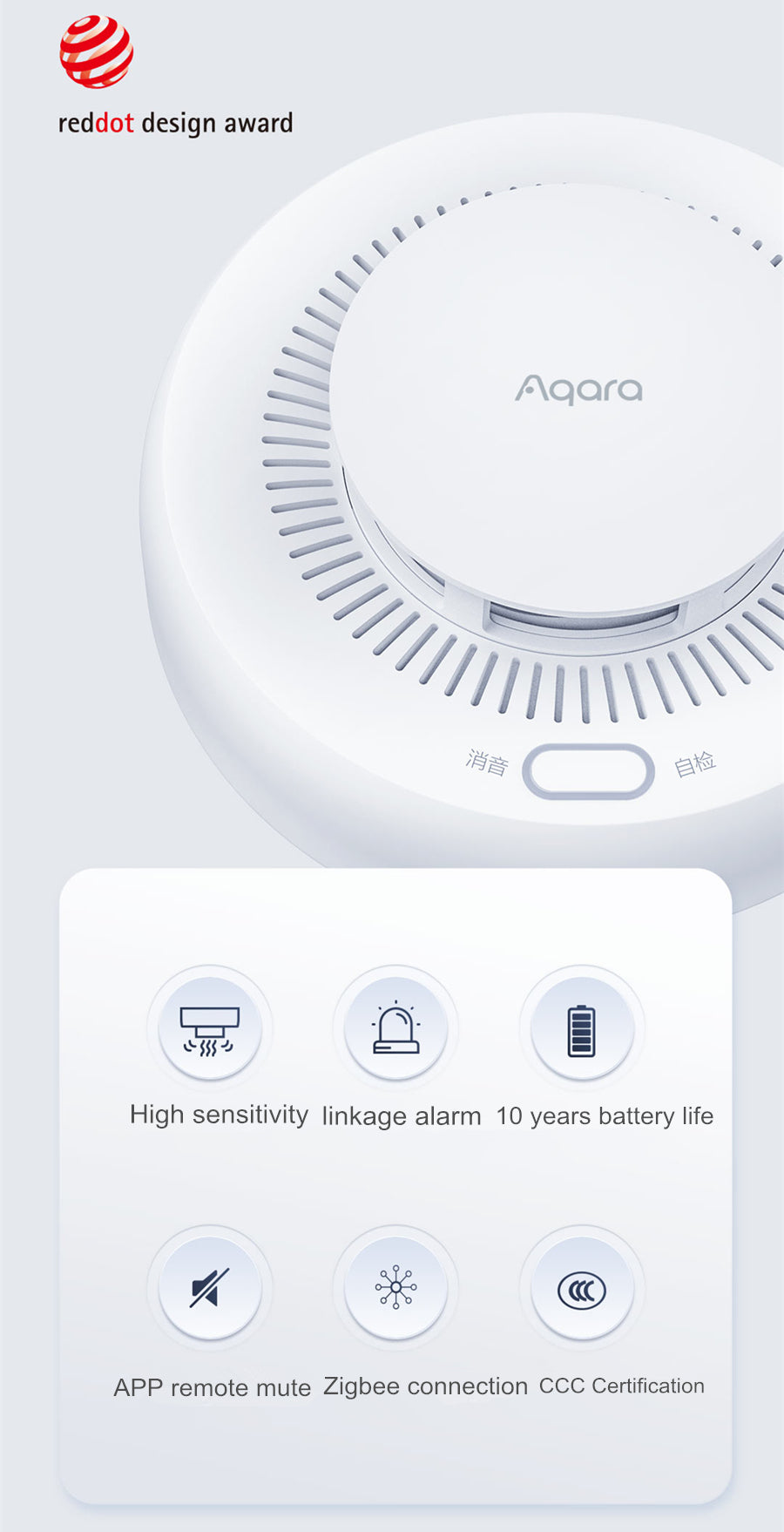 Original Aqara Smoke Detector Sensor Zigbee 3.0 | Smart Fire Alarm with Sound Alert | Works with Xiaomi Mi Home & Apple HomeKit | Home Security Monito