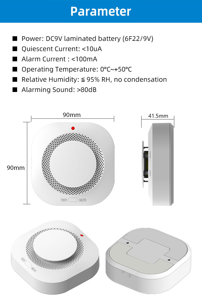 Independent Smoke Detector Sensor | Smart Fire Alarm for Home & Warehouse Security | Replaceable Battery Smoke Alarm Safety Device