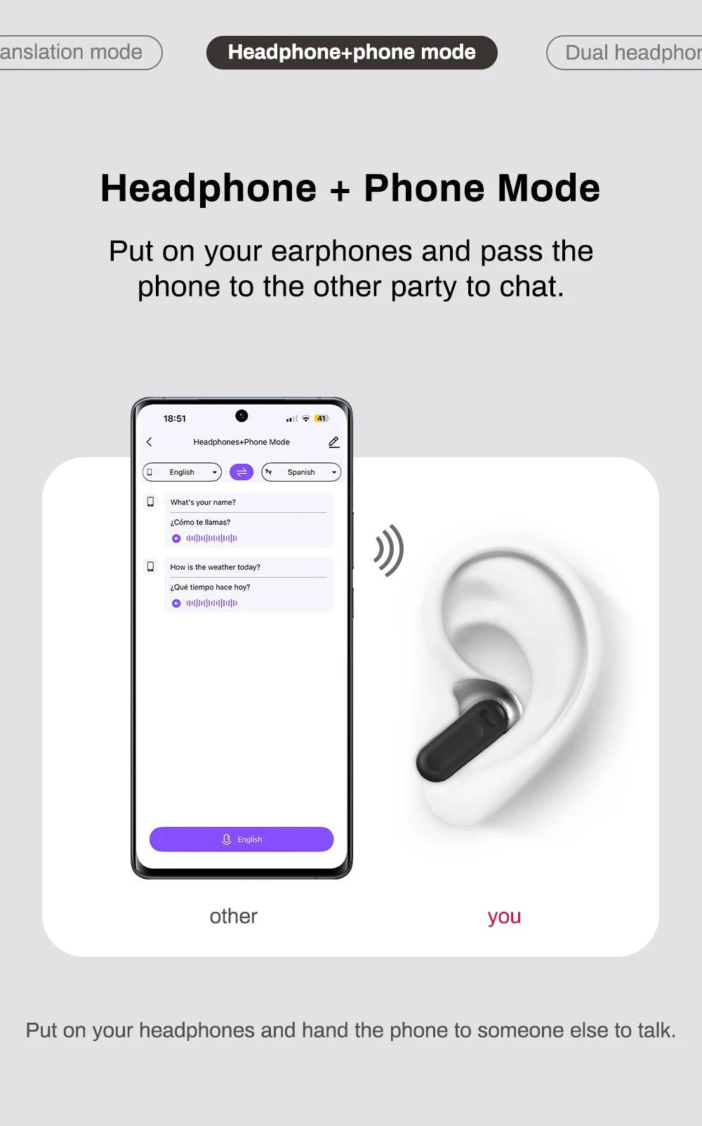 Translator HTC NE20 New Bluetooth 6.0 Wireless Headphones Translation Earphones IPX4 Waterproof Rating Long Battery Life